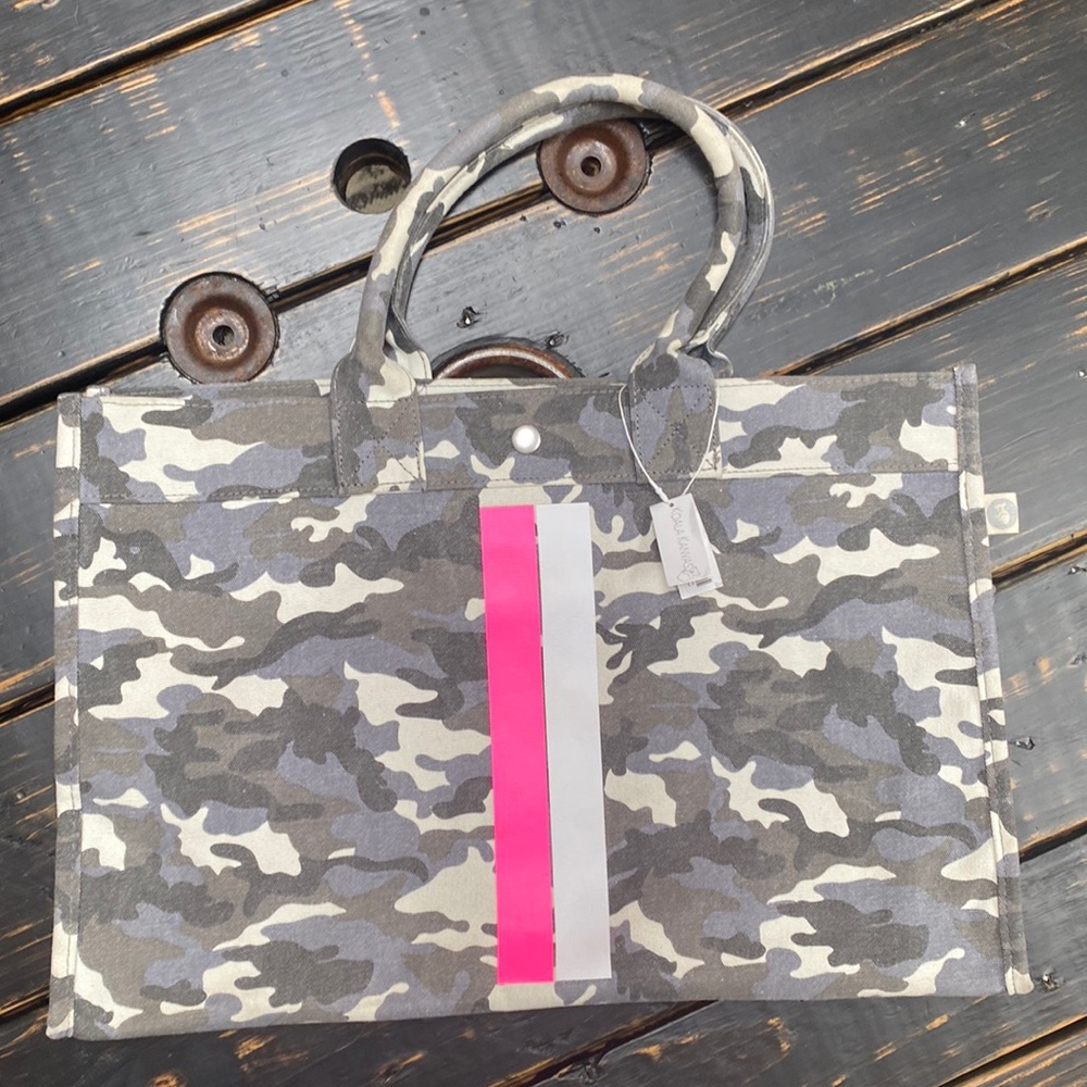 Koala Kanvas East-West Bag in Camouflage with Pink & White Stripe